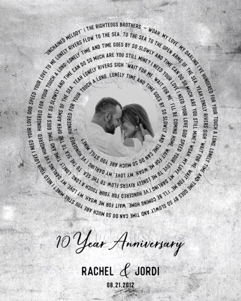 Wedding Song in Spiral, Record Shape, Wedding Portrait, Photo on Tin, 10 Year Anniversary Gift, First Dance, Our Song, Personalized Gift for Couple, 10th Anniversary #1905