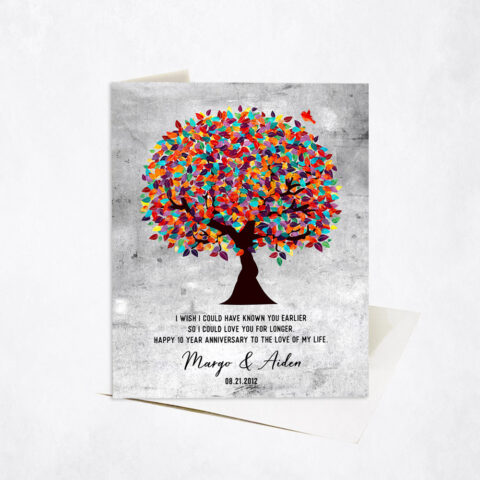 Colorful Appreciation Tree Wish I Could Love You Longer Quote 10th anniversary Stationery Card-1907