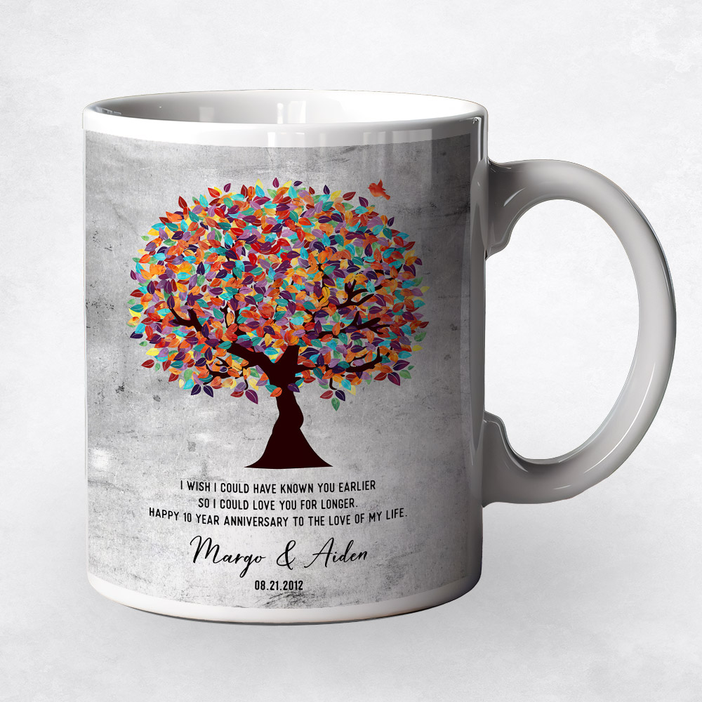 Closeup image of Colorful Spring Tree Tarnished Tin 10th anniversary Coffee Mug M-1907