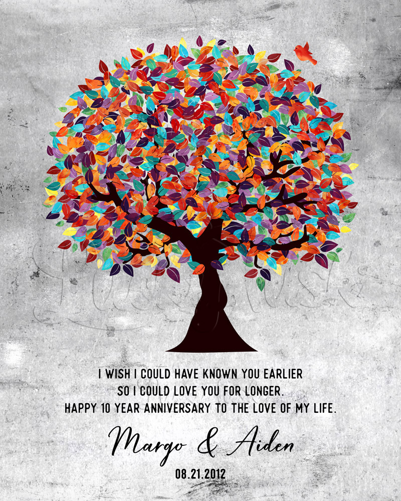 Colorful Appreciation Tree Wish I Could Love You Longer Quote on Tarnished Tin 10th anniversary Wall Plaque LTC-1907