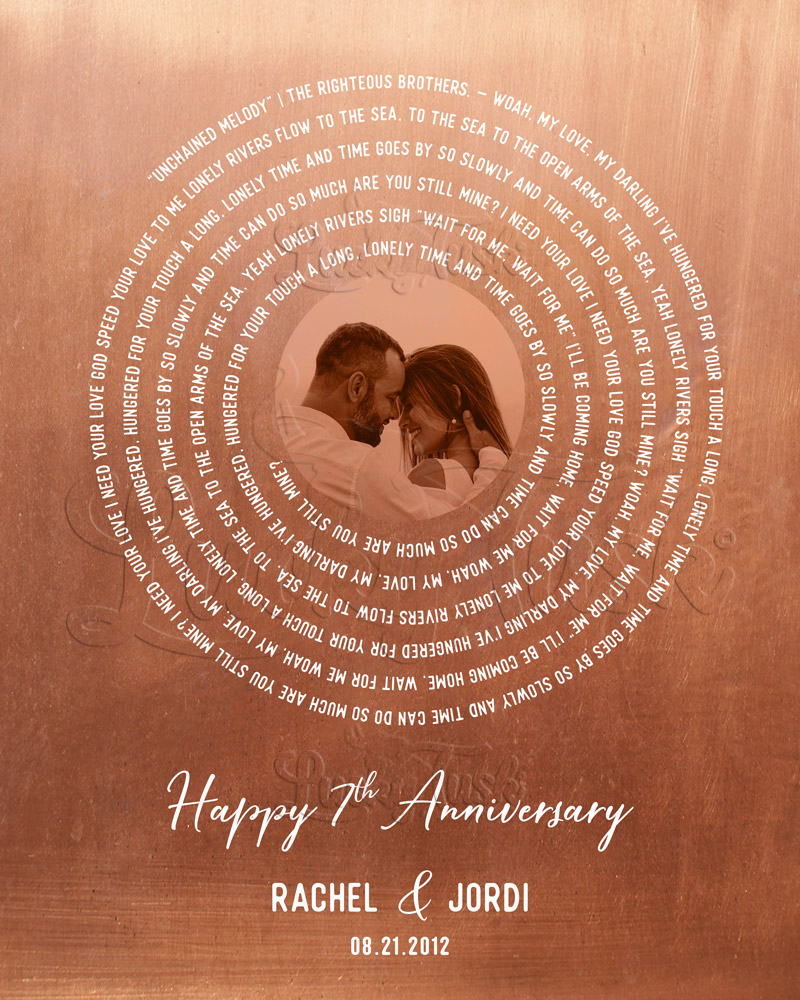 First Dance Song Lyrics Spiral Photo Record Label on Copper 7th anniversary Wall Plaque LTC-1908