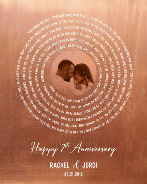 Wedding Song in Spiral, Record Shape, Wedding Portrait, Photo on Copper, 10 Year Anniversary Gift, First Dance, Our Song, Personalized Gift for Couple, 10th Anniversary #1908