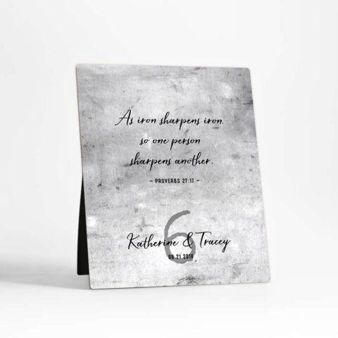 Custom Proverb or Vows 6th anniversary Tarnished Tin Desktop Plaque Gift for couple D-1909