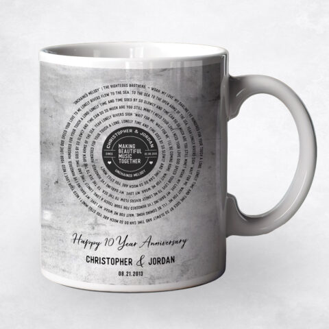 First Dance Lyrics Stanza Spiral Tarnished Tin 10th anniversary Coffee Mug M-1910