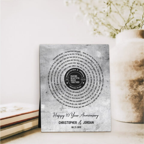 Record Label First Dance Lyrics 10th anniversary Tarnished Tin Desktop Plaque Gift for couple D-1910