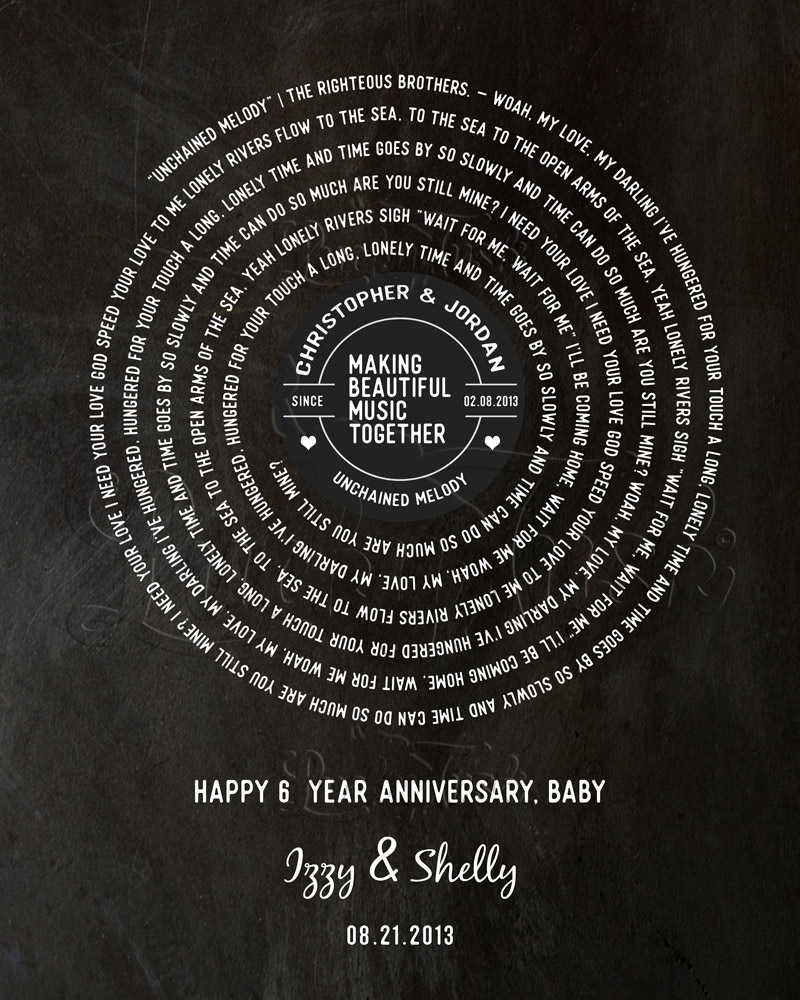 Our Song Lyrics Spiral Custom Record Label on Iron 6th anniversary Wall Plaque LTC-1911