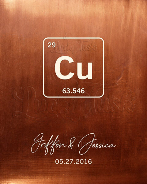 Copper Element Symbol, Periodic Table Element, Copper Chemical Name, 7th Anniversary Gift, Personalized Gift, Scientist Couple, 7 Year Anniversary #1914