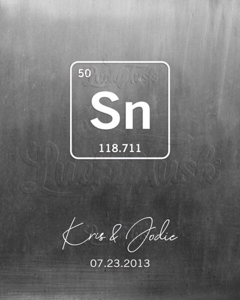 Tin Element Symbol, Periodic Table Element, Tin Chemical Name, 10th Anniversary Gift, Personalized Gift, Scientist Couple, 10 Year Anniversary #1915