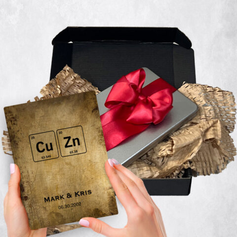 21st anniversary Gift Delivery for couple, husband or wife Brass Element Symbol (Cu) + (Zn) Brass  Plaque TOY-1916