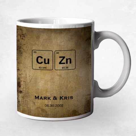 Brass = Copper + Zinc Custom Element Symbols From Periodic Table Brass 21st anniversary Coffee Mug M-1916