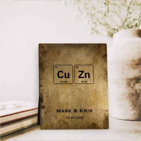 Brass Element Symbol (Cu) + (Zn) 21st anniversary Brass Desktop Plaque Gift for couple D-1916