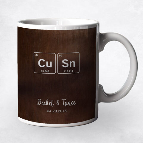 Bronze = Copper + Tin Element Symbols on Periodic Table Bronze 8th anniversary Coffee Mug M-1917