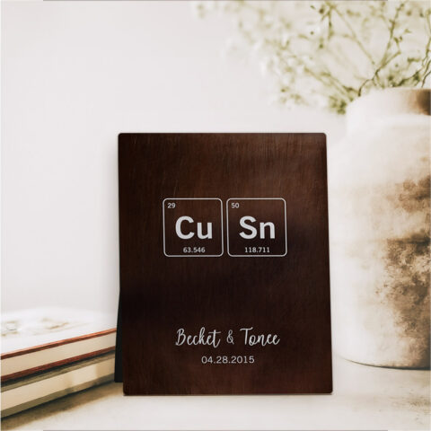 Bronze Element Symbols (Cu) + (Sn) 8th anniversary Bronze Desktop Plaque Gift for couple D-1917