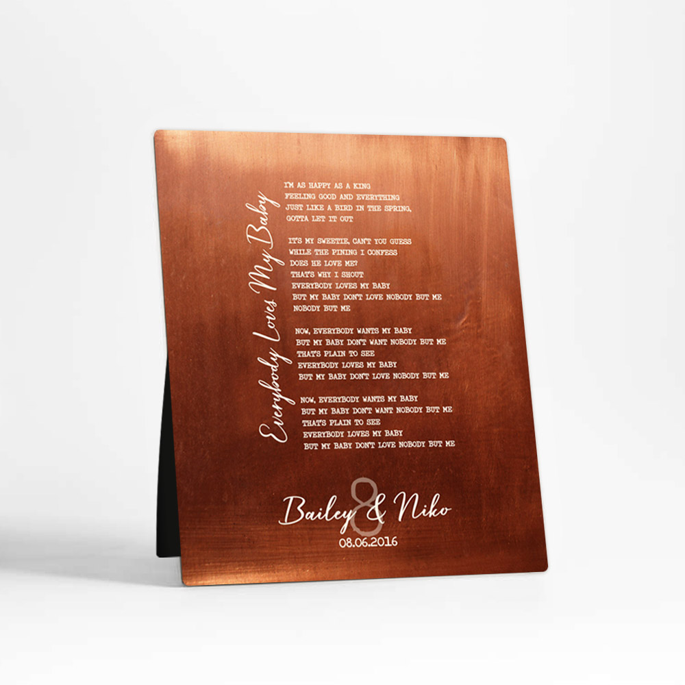 Single image of Song Lyrics or Wedding Vows 7th anniversary Copper Desktop Plaque