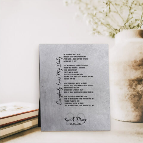 Song Lyrics or Wedding Vows 20th anniversary Platinum Desktop Plaque Gift for couple D-1924