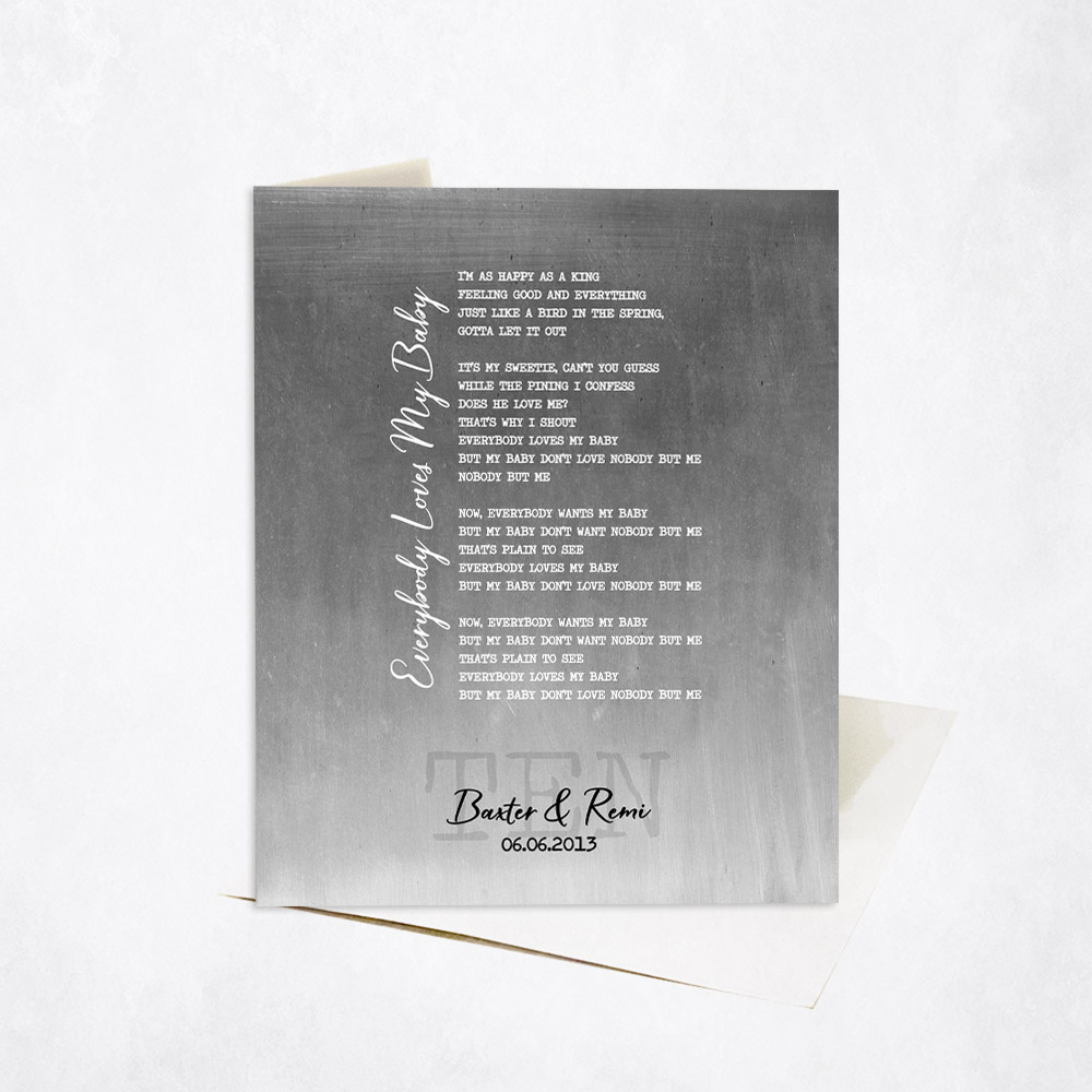 Picture of First Dance Our Song Lyrics Custom Written 10th anniversary Stationery Card C-1925