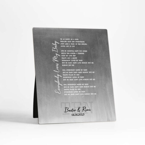 Song Lyrics or Wedding Vows 10th anniversary Tin Desktop Plaque Gift for couple D-1925