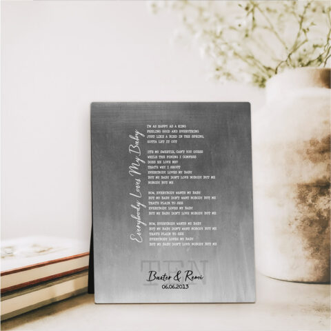 Song Lyrics or Wedding Vows 10th anniversary Tin Desktop Plaque Gift for couple D-1925