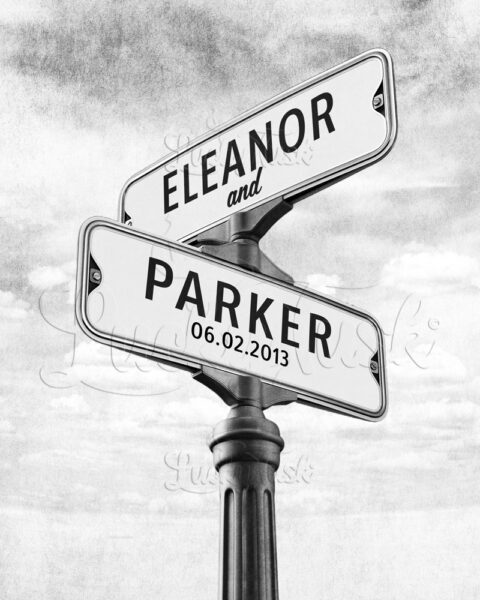 Signpost Lovers Crossroads, Road Signs, Couple Names, 1 Year Anniversary, Black and White, Anniversary Gift, Light, Street Signs #1933