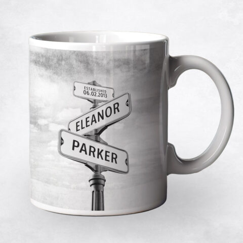 Couples Black and White Established Street Sign Post 2nd anniversary Coffee Mug M-1937