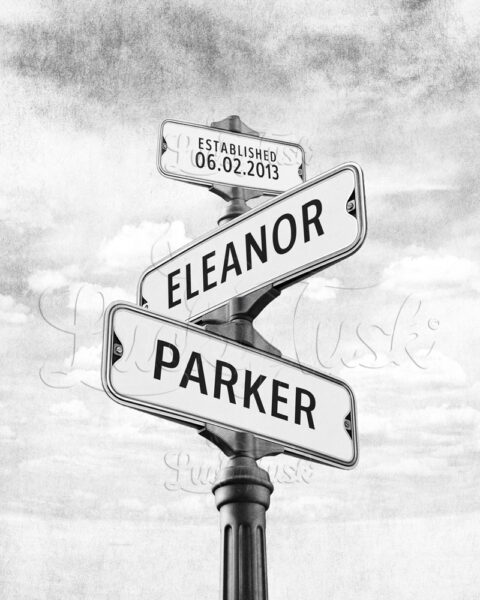 Signpost Lovers Crossroads, Road Signs, Couple Names, Established Date, Black and White, Anniversary Gift, Light, Street Signs #1937