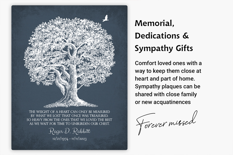 Image of an oak tree memorial plaque dedication plaque for sympathy gift of comfort.