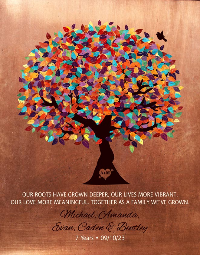 Read more about the article 7th Anniversary Gift for Wife Colorful Tree on Copper #1171 – Print for Michael M