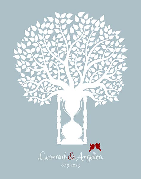 Read more about the article First Anniversary Paper and Clock Hourglass Tree Silhouette – Custom Art Print for Michelle Y